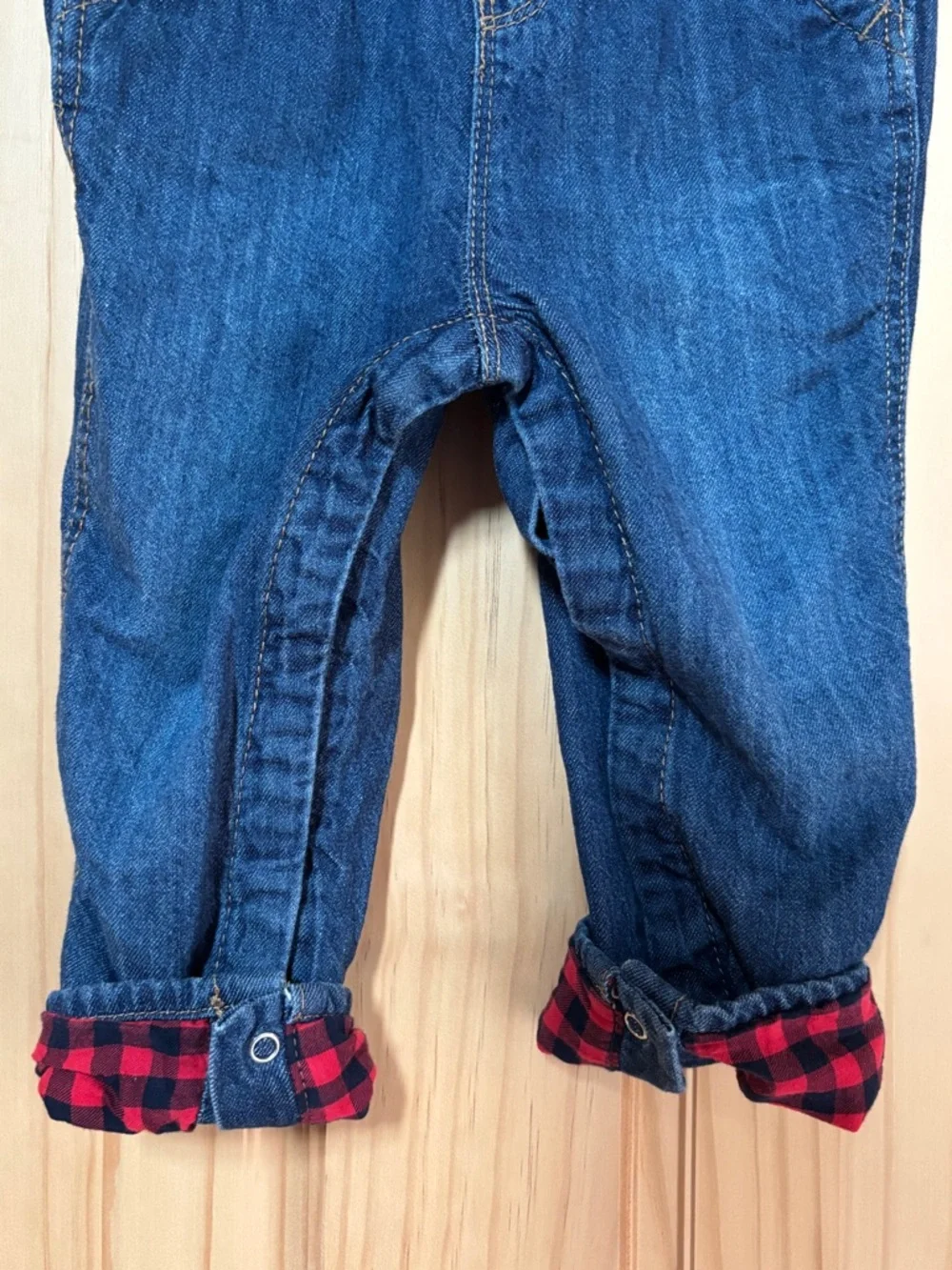 OshKosh B'gosh Denim Overalls with Heart Bib and Plaid Lining 24 Months